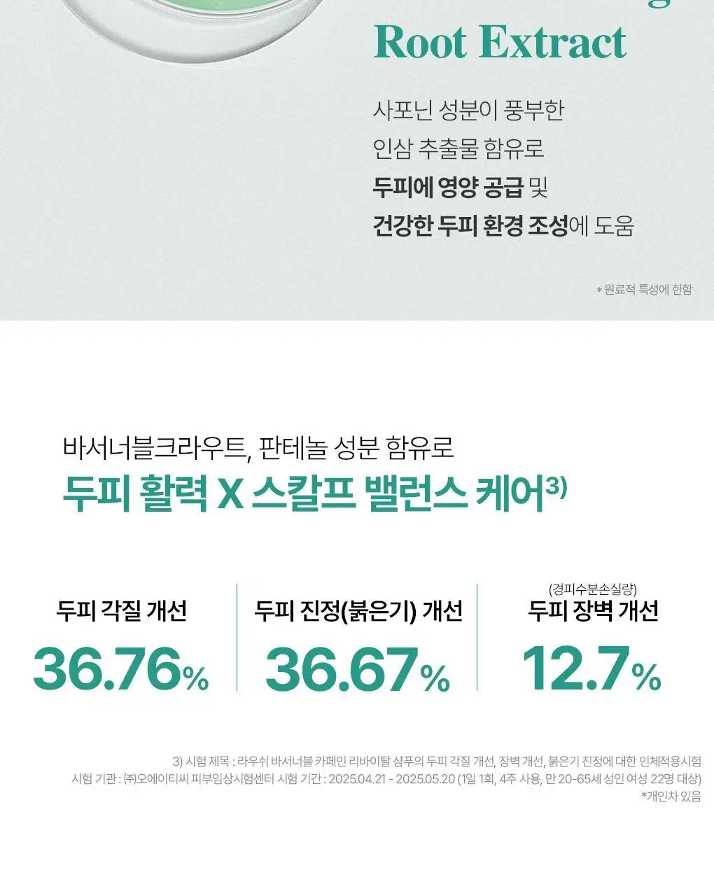 [헤어라인 집중 활력 샴푸] 라우쉬 바서너블 카페인 리바이탈 샴푸 200ml 상세페이지 11